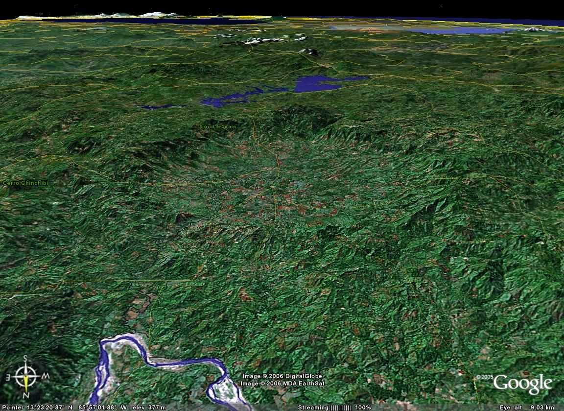 Vue du nord sur le Cratère de Pantasma, 
Source: earth.google.com
